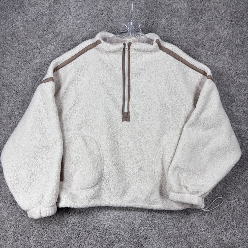 Thread & Supply Ivory Taupe Sherpa Quarter Zip Fleece Pullover XL‎ J3057WBTJ